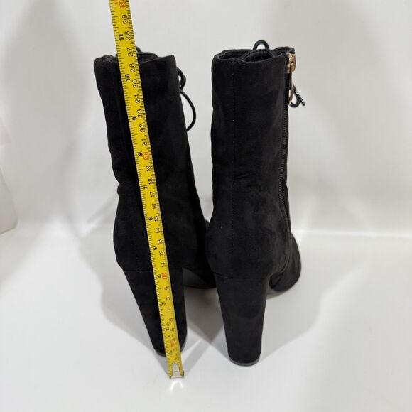 X2B Booties Woman 7 Lace Black Lace Up Block Heel Side Zipper Faux Suede - Picture 16 of 16